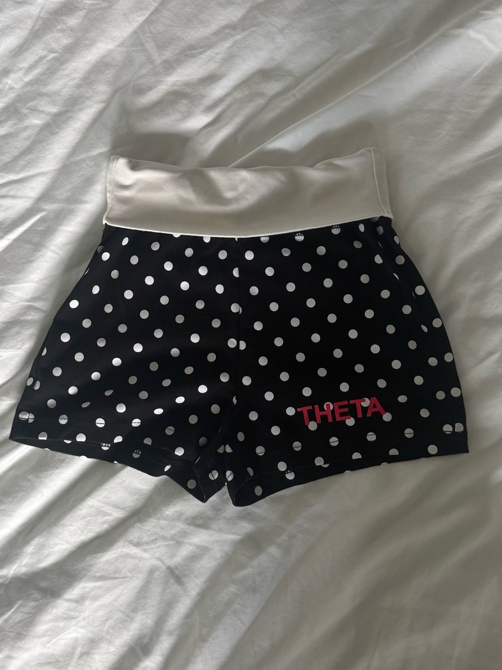 Theta fold-over polka dot mini shorts